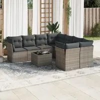 Set Divano da Giardino 9 pz con Cuscini Grigio in Polyrattan 3217320