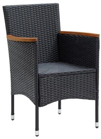 Set da pranzo per giardino 5 pz con cuscini polyrattan nero