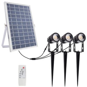 Kit 3 Faretti LED Solare con Picchetto 3x5W con Telecomando incluso Colore Bianco Naturale 4.000K