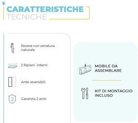 Colonna bagno sospesa H. 140 cm 2 ante serie Oasi rovere in kit di montaggio