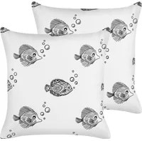 Set di 2 cuscini in cotone bianco sfoderabili con motivo a pesci 45 x 45 cm per bambini cameretta