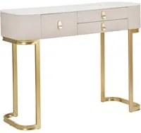 Console Fissa 3 Cassetti Beauty 100x80x40 cm in Legno MDF e Metallo Crema/Oro