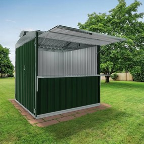 Chiosco in acciaio verde 2.7 x 2.7 m, superficie esterna 7.42 m² e spessore parete 60 mm, senza pavimento porta a due ante, SAPIL Cuba con mensola verde