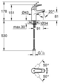 GROHE 32848000 - Miscelatore per lavabo BAUCURVE, cromo lucido