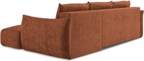 Divano angolare color terracotta allungabile (con penisola a destra/con chaise lounge) con rivestimento in ciniglia Leila – Makamii