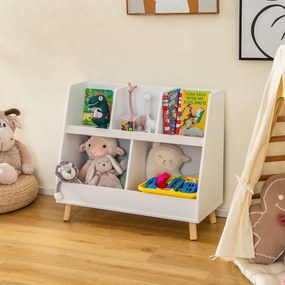 Costway Libreria per bambini a 5 cubi con gambe in legno e kit antiribaltamento, Organizzatore per giochi per asilo nido Bianco