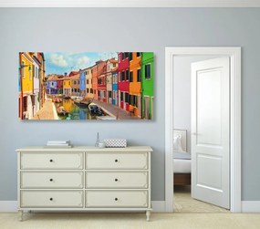Stampa su tela – Case pastello in città
