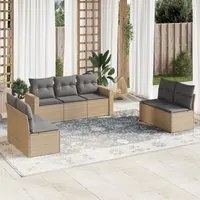 Set Divani da Giardino 7 pz con Cuscini Beige in Polyrattan 3218819