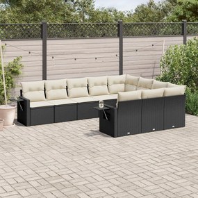 Set Divani da Giardino 10pz con Cuscini in Polyrattan Nero