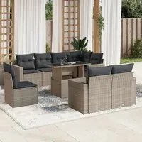 Set Divano da Giardino 9pz con Cuscini Grigio Chiaro Polyrattan 3267412