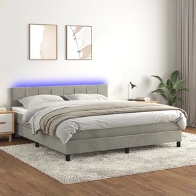 Letto A Molle Materasso E Led Grigio Chiaro 160x200 Cm Velluto /