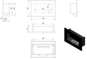 Camino a bioetanolo incasso DELTA 40x60 cm 2kW nero