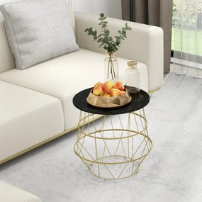 Costway Tavolino rotondo con contenitore telaio in metallo, Tavolino effetto marmo da salotto soggiorno camera letto Oro