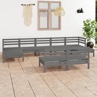 Set Divani da Giardino 9 pz Grigio in Legno Massello di Pino cod mxl 40856