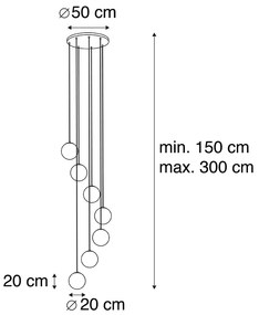 Lampada a sospensione intelligente nera 7 luci incl. Wifi ST64 - Pallon