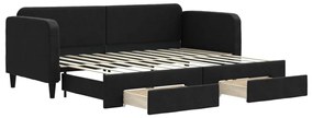 Divano letto estraibile con cassetti nero 80x200 cm in tessuto