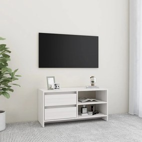 Mobile Porta Tv Bianco 80x31x39 Cm İn Legno Massello Di Pino /