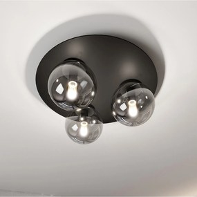 Plafoniera Minimal 3 Luci Mnemosine In Acciaio Nero E Sfere Di Vetro Fumè