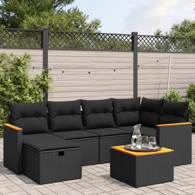 Set Divani da Giardino con Cuscini 7pz Nero Polyrattan