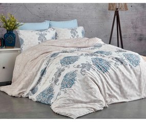 Biancheria da letto in cotone blu-beige per letto matrimoniale 200x200 cm Daisy - Mijolnir