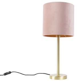 Lampada da tavolo romantica in ottone con paralume rosa 25 cm - Simplo