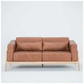 Divano in pelle di bufalo marrone cognac con struttura in rovere massiccio , 180 cm Fawn - Gazzda