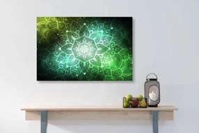Quadro su tela – Mandala con sfondo galattico in sfumature di verde