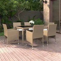 Set da Pranzo Giardino 7 pz Polyrattan e Vetro Temperato Beige cod mxl 41748