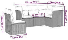 Set divano da giardino 5 pz con cuscini grigio in polyrattan