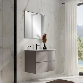 Mobile da bagno sospeso Step rigato taupe con lavabo in ceramica bianco, con 2 cassetti a chiusura ammortizzata L81 P46 H60cm