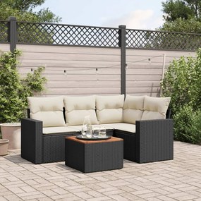 Set divani da giardino 5 pz con cuscini in polyrattan nero