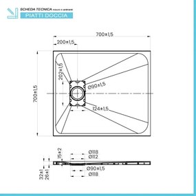 Piatto doccia 70x70 cm bianco effetto pietra in resina riducibile Agorà