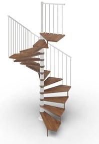 Scala a chiocciola a base quadrata Nara IRIS, larghezza 120 cm, struttura in acciaio bianco, gradini in legno noce