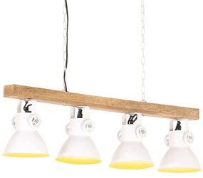Lampada A Sospensione Industriale Bianca E27 Legno Di Mango /