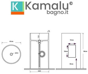 Kamalu - lavabo bagno da terra monoblocco colore nero opaco mil-fn