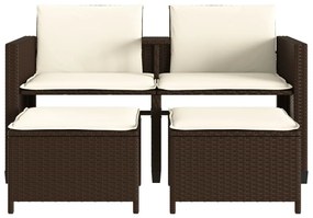 Divano giardino 2posti con tavolo e sgabelli marrone polyrattan
