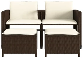 Divano giardino 2posti con tavolo e sgabelli marrone polyrattan
