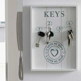 Trade Shop - Portachiavi Pannello Appendi Chiavi In Legno 4 Ganci 24 X 32 Cm I Love My Home