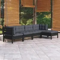 Set Divani da Giardino 5 pz con Cuscini Neri Massello di Pino 3096362