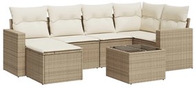 Set divani da giardino 7 pz con cuscini beige in polyrattan