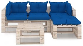 Set divani da giardino pallet 5 pz con cuscini in legno di pino