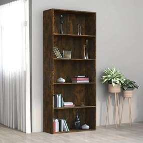 Libreria a 5 ripiani rovere fumo 80x30x189 cm legno multistrato