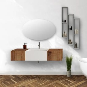 Lavabo bianco sospeso 60 cm con due cassetti laterali 40 cm rovere oro e specchio - Itaca