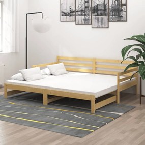 Divano Letto Estraibile in Legno Massello di Pino 2x(90x200) cm