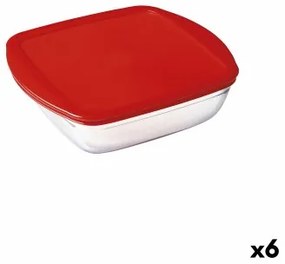 Porta Pranzo Quadrato con Coperchio Ô Cuisine Cook &amp; Store Rosso 1 L 20 x 17 x 6 cm Silicone Vetro (6 Unità)