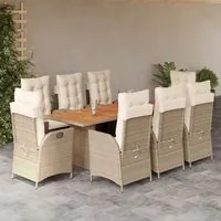 Set da Pranzo da Giardino 9 pz con Cuscini Beige in Polyrattan 3213147