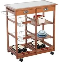 Carrello Cucina Legno con Cassetti Portaposate Ripiani Cesti e Portabottiglie