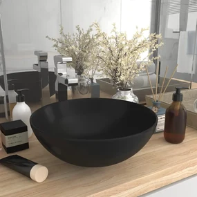 Lavandino Da Bagno İn Ceramica Nero Opaco Rotondo /