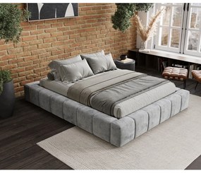 Letto matrimoniale imbottito grigio chiaro con spazio contenitivo e rete 180x200 cm Aruba L - Maison de Rêve