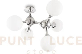 Nodi lampadario da soffitto in metallo e vetro bianco finitura crom...